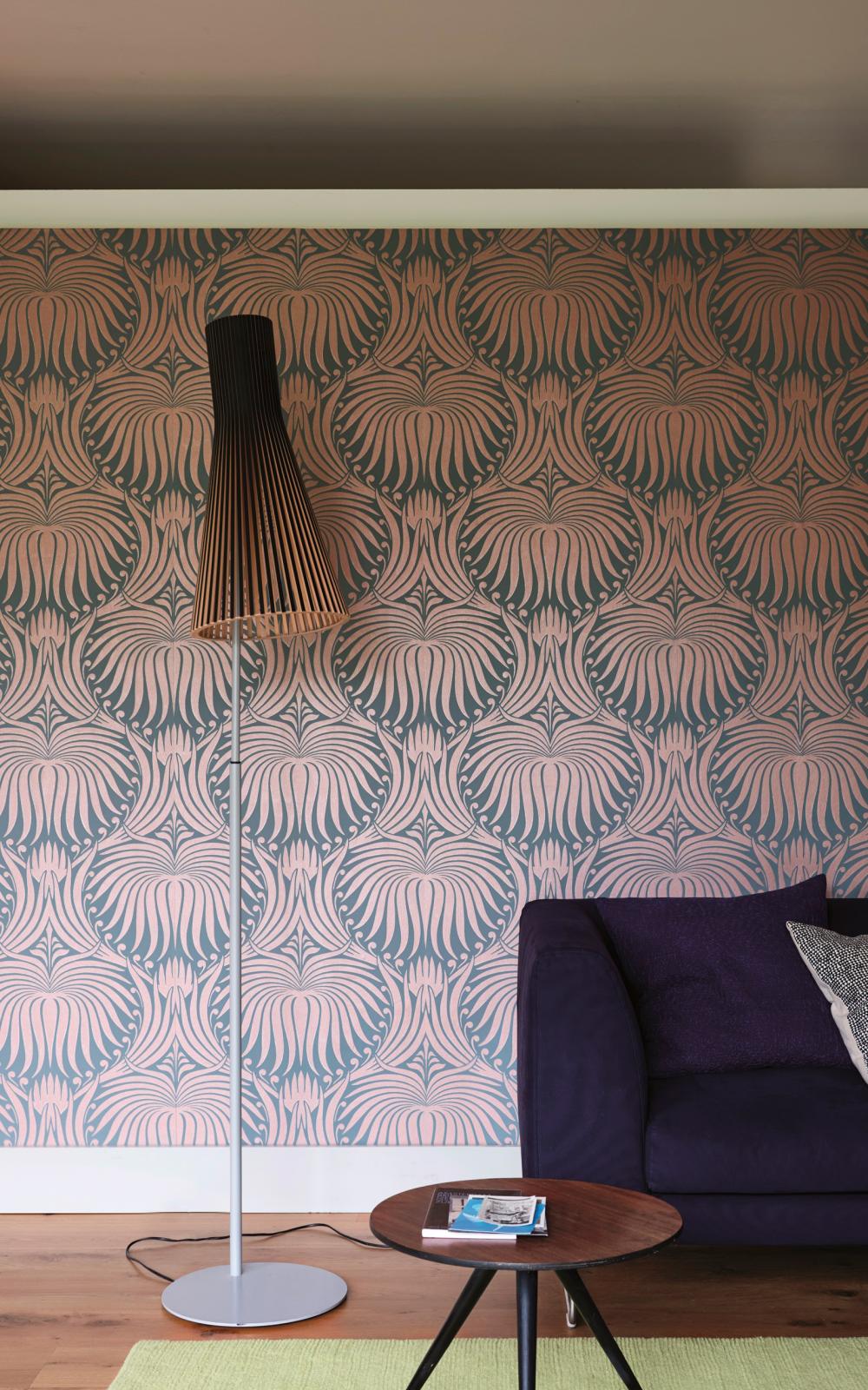 Farrow  Ball  The bold pattern of Lotus BP2051 wallpaper  httpbitlymEmDl9 complemented here by Teresas Green on the wall  below with woodwork in Wimborne White  Facebook