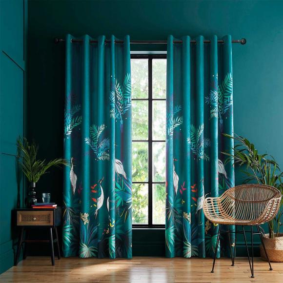Sara Miller Teal Heron Lined Curtains 168cm wide x 229cm drop per curtain (66"x90") Teal