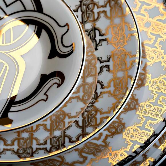 Roberto Cavalli Monogram Gold Plates dinner plate (set of 6) RCHPMOG01 gold on white