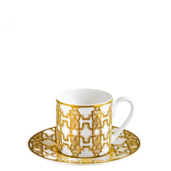 Roberto Cavalli Monogram Gold Espresso Cup and Saucer Espresso cup and saucer boxed gift set of 2 RCHPMOG12S2 Gold