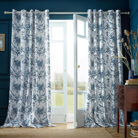 Laura Ashley Tuileries Midnight Eyelet Curtains pair of curtains 162cm width (64") per curtain x 137cm drop (54") Midnight