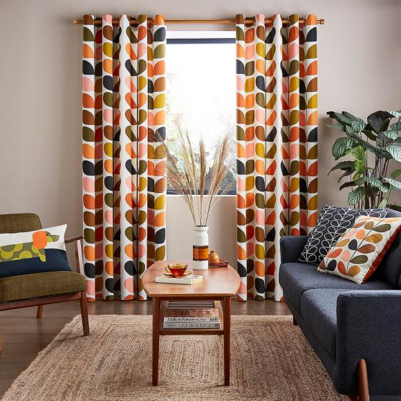 Orla Kiely Multi Stem Auburn Lined Eyelet Curtains pair of curtains, each 165cm wide x 137cm drop Auburn