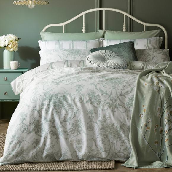 Laura Ashley Tuileries Sage double duvet cover set (200/200cm with 2 pillowcases 50/75cm) Sage