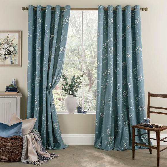 Laura Ashley Pussy Willow Dark Seaspray Eyelet Curtains pair of eyelet curtains 162cm width (64") per curtain x 229cm drop (90") Dark Seaspray