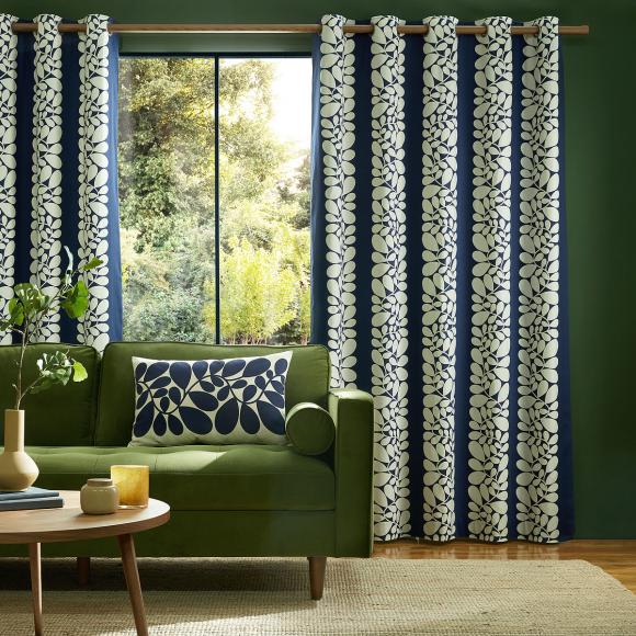 Orla Kiely Sycamore Stripe Lined Eyelet Curtains pair of curtains, each 165cm wide x 229cm drop Space Blue