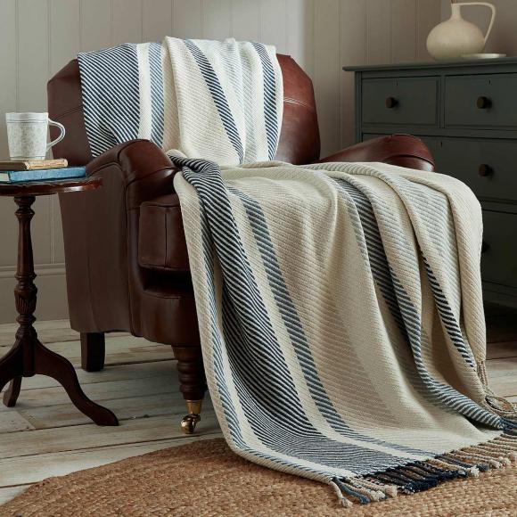 Laura Ashley Awning Stripe Seaspray Throw Throw 150/200cm Seaspray