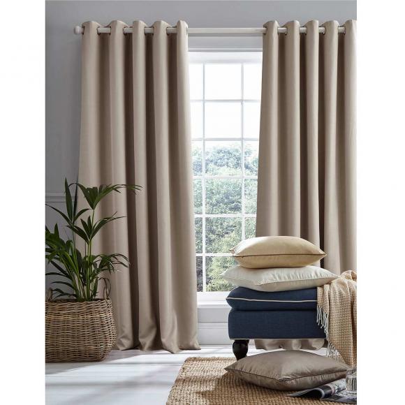 Laura Ashley Stephanie Natural Eyelet Curtains pair of curtains 162cm width (64") per curtain x 137cm drop (54") Natural
