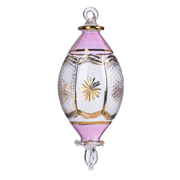 Goodwill Hand Blown Glass Flower Finial Ornament EG50053 clear / pink / gold