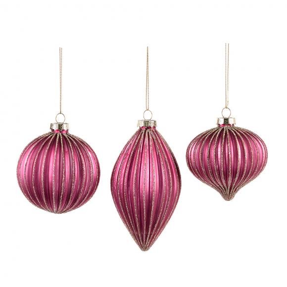 Goodwill Glass 3d Ribbed Ball / Finial Ornament P 29235 (1 of 3 assorted) purple / pink