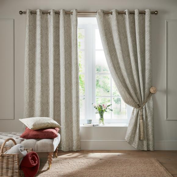 Laura Ashley Coulderton Natural Eyelet Curtains pair of curtains 162cm width (64") per curtain x 137cm drop (54") Natural