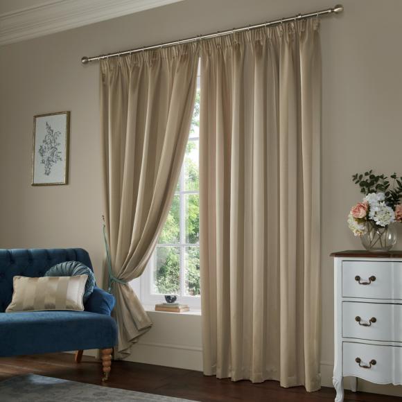 Laura Ashley Lille Stripe Truffle / Natural Lined Curtains pair of curtains 162cm width (64") per curtain x 137cm drop (54") Truffle / Natural