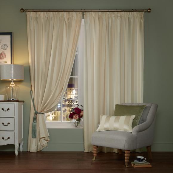 Laura Ashley Lille Stripe Oyster Lined Curtains pair of curtains 162cm width (64") per curtain x 137cm drop (54") Oyster