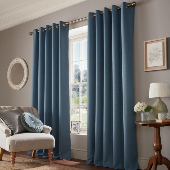 Laura Ashley Stephanie Dark Seaspray Eyelet Curtains pair of curtains 223cm width (88") per curtain x 229cm drop (90") Dark Seaspray