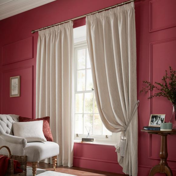 Laura Ashley Whinfell Lined Curtains Natural pair of curtains 162cm width (64") per curtain x 137cm drop (54") Natural