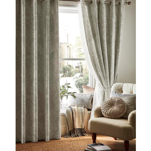 Laura Ashley Waxham Dove Grey Eyelet Curtains pair of curtains 162cm width (64") per curtain x 137cm drop (54") Dove Grey