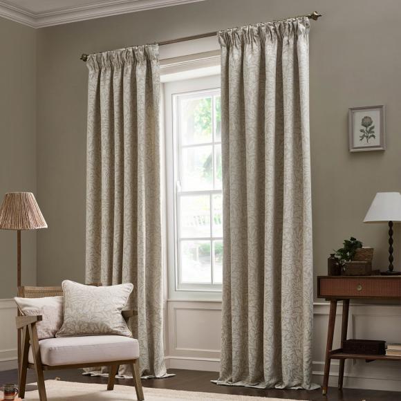 The Original Morris & Co Acorn Tonal Jacquard Linen Curtains pair of lined curtains, each curtain 46" (117cm) wide x 54" (137cm) drop Linen