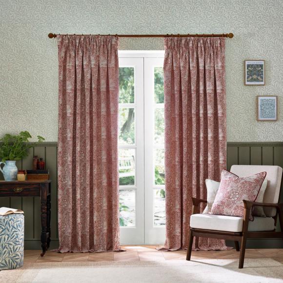 The Original Morris & Co Marigold Floral Jacquard Curtains Russet pair of lined curtains, each curtain 90" (229cm) wide x 72" (183cm) drop Russet