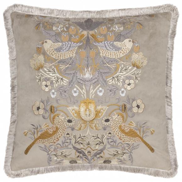 The Original Morris & Co Strawberry Thief Embroidered Velvet Cushion Biscuit filled cushion (feather rich) 55cm x 55cm Biscuit