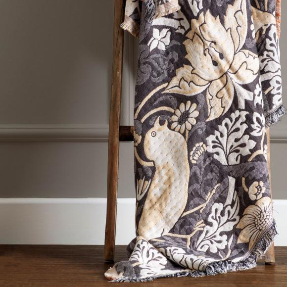 The Original Morris & Co Strawberry Thief Jacquard Throw Biscuit throw 130cm x 170cm Biscuit