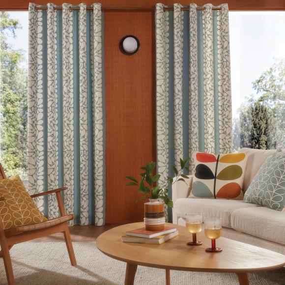 Orla Kiely Sycamore Stripe Lined Eyelet Curtains Duckegg pair of curtains, each 229cm wide x 229cm drop Duckegg