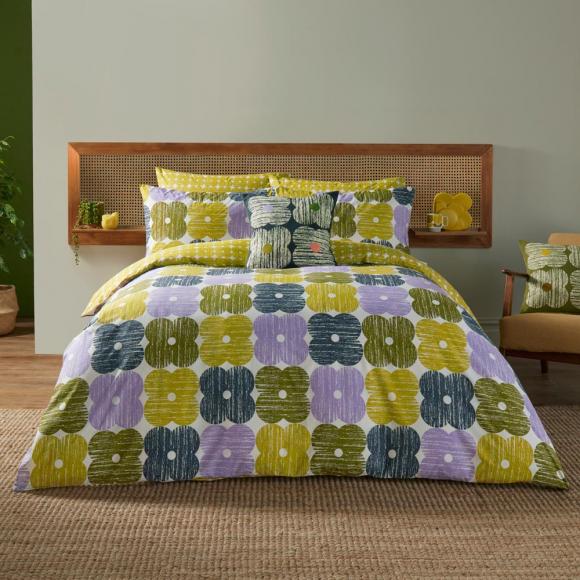 Orla Kiely Textured Flower Duvet Cover Set single duvet cover set (137/200cm with 1 pillowcase 50/75cm) Lilac - Moss
