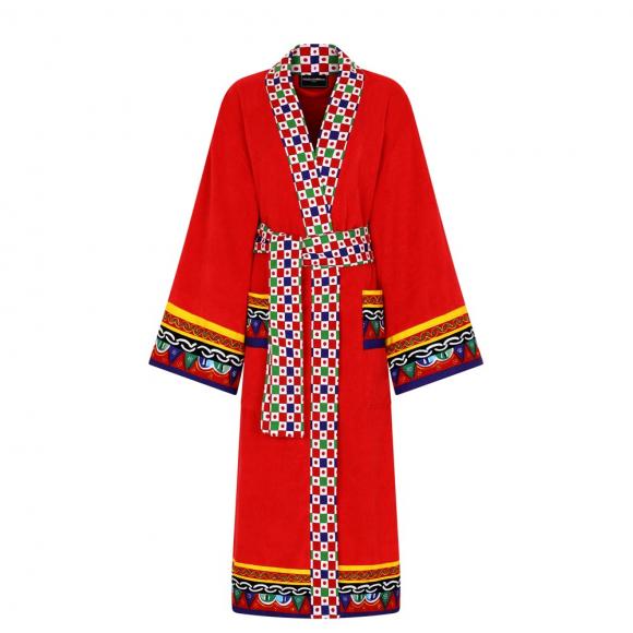 Dolce & Gabbana Casa Carretto Kimono Bathrobe with Belt Red Medium Red