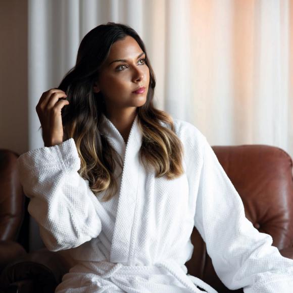 Graccioza Bee Waffle Kimono Bath Robe Extra Large Robe White