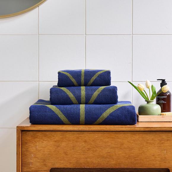 Orla Kiely Linear Stem Towels Navy & Olive Bath Sheet Navy/Olive