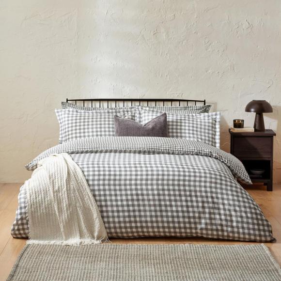Yard Barton Gingham Check Grey Duvet Cover Set king size duvet cover set (with 2 pillowcases) Grey