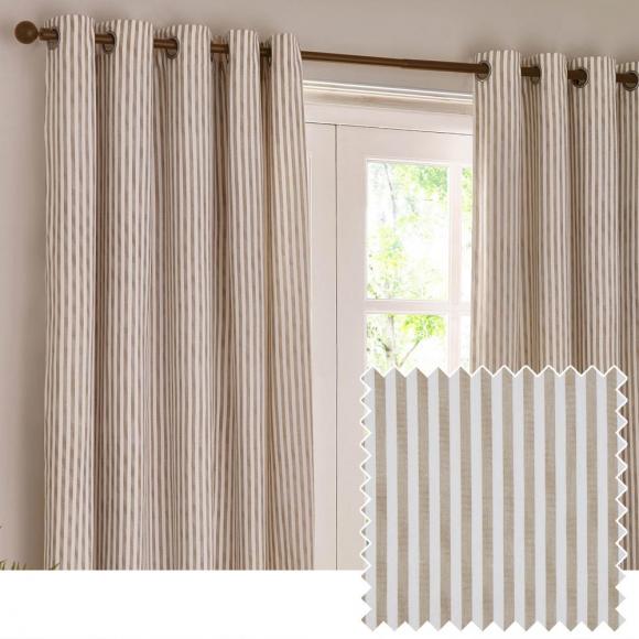 Yard Hebden Natural Striped Eyelet Curtains pair of curtains, each curtain 117cm wide x 137cm drop Natural