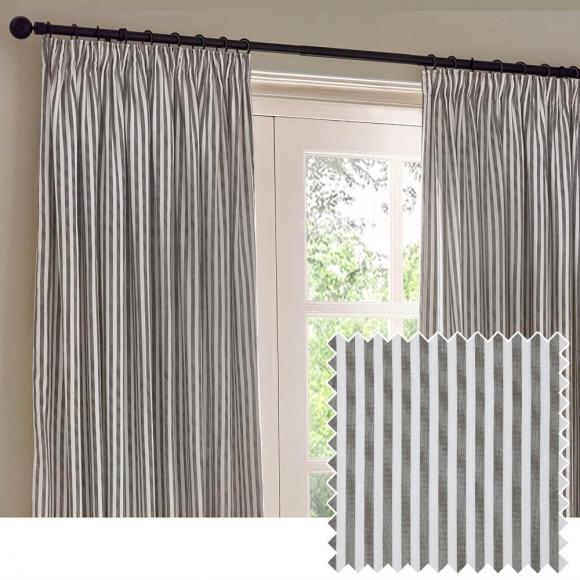 Yard Hebden Grey Striped Curtains with Header Tape pair of curtains, each curtain 229cm wide x 229cm drop Grey