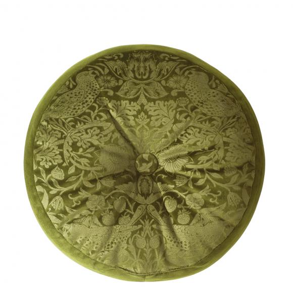 William Morris At Home Strawberry Thief Embossed Cushion Olive cushion 38cm Diameter Olive