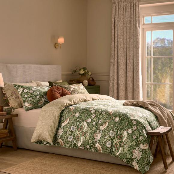 William Morris At Home Strawberry Thief Nettle double duvet cover set 200/200cm + 50/75cm(2) Nettle
