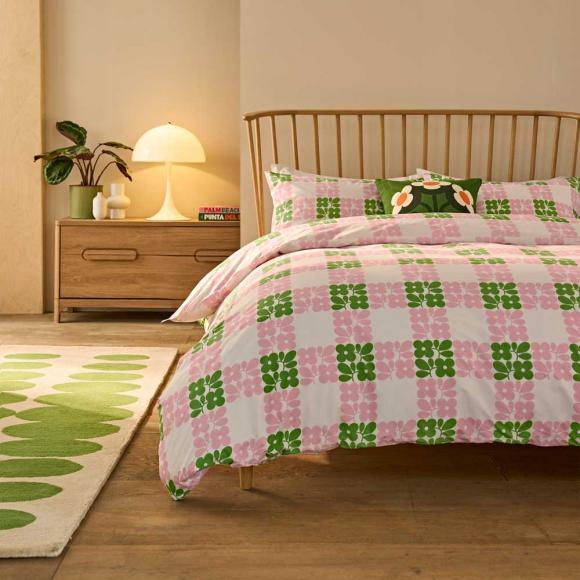Orla Kiely Floret Check Duvet Set single duvet cover set (137/200cm with 1 pillowcase 50/75cm) Dill Pink