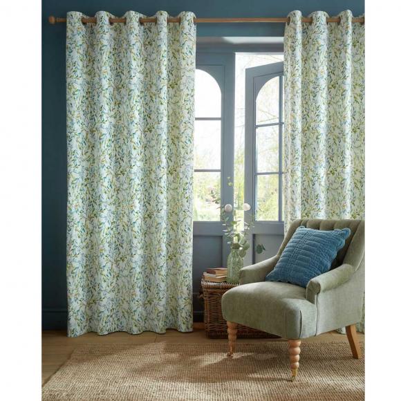 Laura Ashley Brayton Leaves Eyelet Curtains pair of curtains 112cm width (44") per curtain x 137cm drop (54") Multi