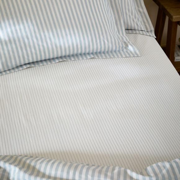Yard Hebden Mineral Blue Narrow Stripe Fitted Sheet super king size fitted sheet 180/200 x 32cm mineral blue
