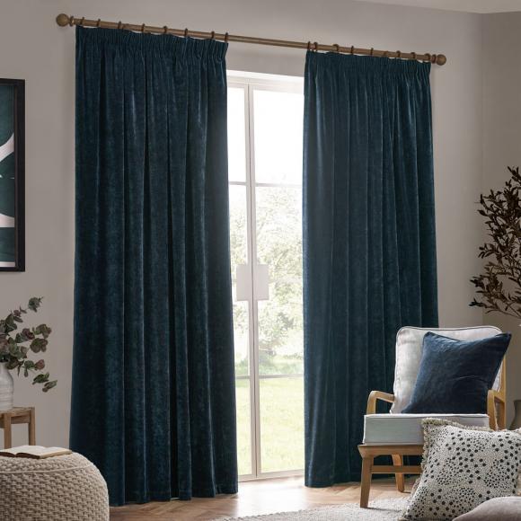 Yard Heavy Chenille Pencil Pleated Curtains Navy pair of curtains, each curtain 168cm wide x 137cm drop Navy