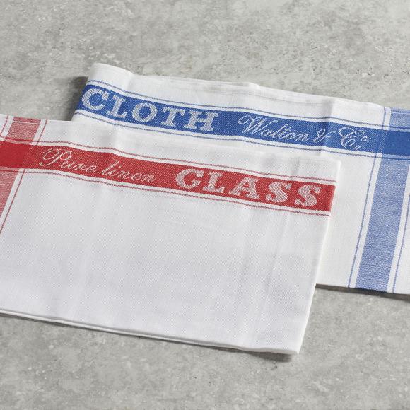 Walton & Co Traditional Linen Glass Cloth Linen Glass Cloth (95% Linen / 5% Cotton) Assorted (Blue or Red)
