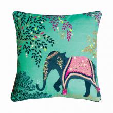 Sara Miller Embroidered Oasis Elephants Cushion Jade