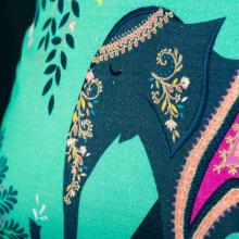 Sara Miller Embroidered Oasis Elephants Cushion Jade