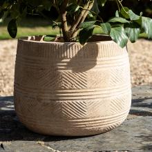 Nkuku Zadie Etched, Neutral Ceramic Planter