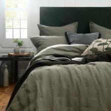 MM Linen Laundered Linen Bedspread Set Olive