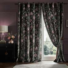 Laura Ashley Edita's Garden Charcoal Eyelet Curtains