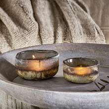 Nkuku Janka Glass Tealights - Charcoal -  Set of 2