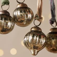 Nkuku Dew Drop Baubles - Antique Gold  - Set of 12 