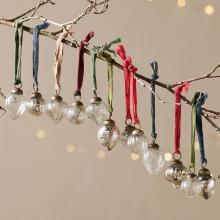 Nkuku Dew Drop Baubles - Silver & Clear - Set of 12 