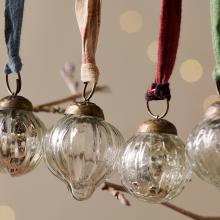 Nkuku Dew Drop Baubles - Silver & Clear - Set of 12 