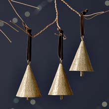 Nkuku Manya Metal Bell Baubles - Brass (set of 3)