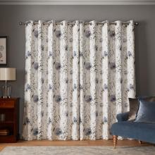 Laura Ashley Pallington Bloom Blackout Lined Curtains Smoke Blue