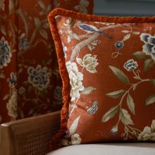 Sanderson Porcelain Garden Fringed Chenille Cushion Cover Rust